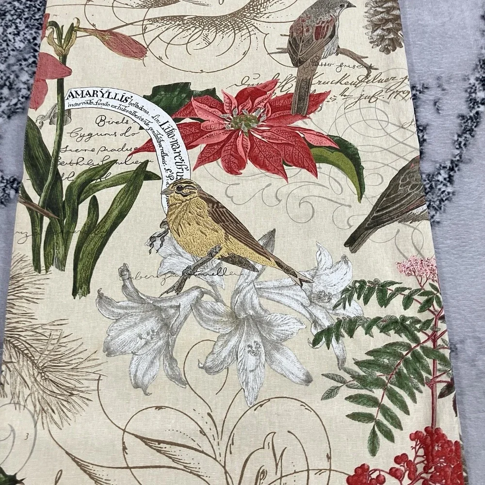 Pottery Barn Botanical Bird Table Runner Linen Blend Holiday Christmas 18X90